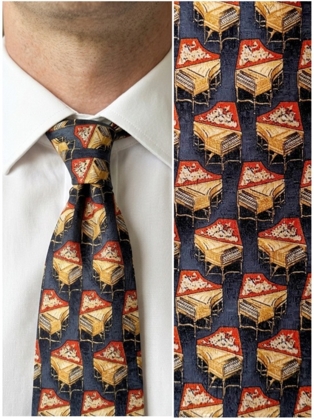 Ermenegildo Zegna Silk Tie Grand Piano Print Made in Italy Vintage 57” L Inches